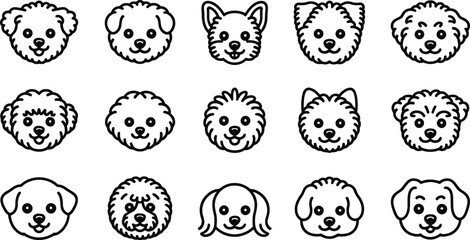 Collection of cute dog face line art illustrations