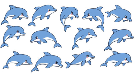 Fototapeta premium A delightful collection of playful blue dolphins gracefully swimming and leaping through the ocean waters showcasing their acrobatic skills and joyful spirit for a serene and captivating aquatic scene