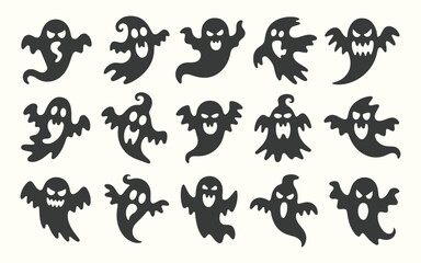Spooky ghost silhouettes for Halloween designs and party invitations, creating a fun and festive atmosphere