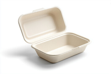 Compostable sugarcane clamshell container ideal for eco-friendly food packaging solutions with space for logo display