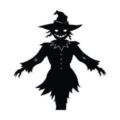 Spooky silhouette scarecrow with a wide grinning face and pointed hat