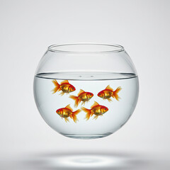 Fishbowl Floating Mid-Air With Goldfish Swimming Inside Isolated Over Clean White Background