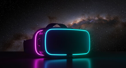 Experience virtual reality with futuristic glowing metaverse technology