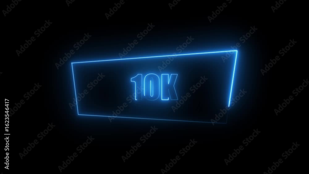 Poster neon rectangle border with color. neon rectangle frame with 10k on black background.