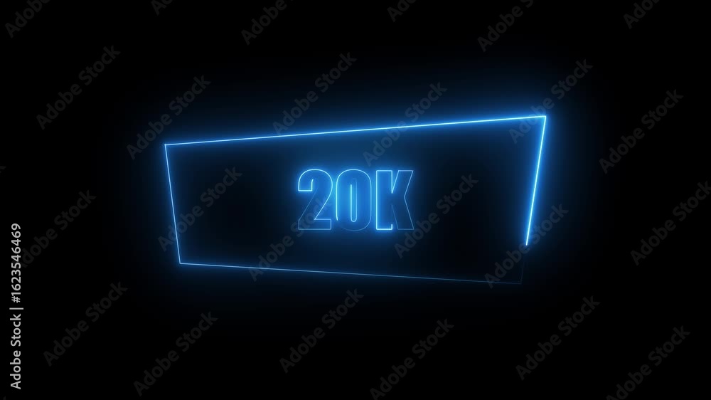 Poster neon rectangle border with color. neon rectangle frame with 20k on black background.