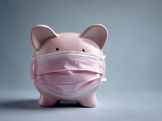 Piggy Bank Wearing a Pink Face Mask in Studio