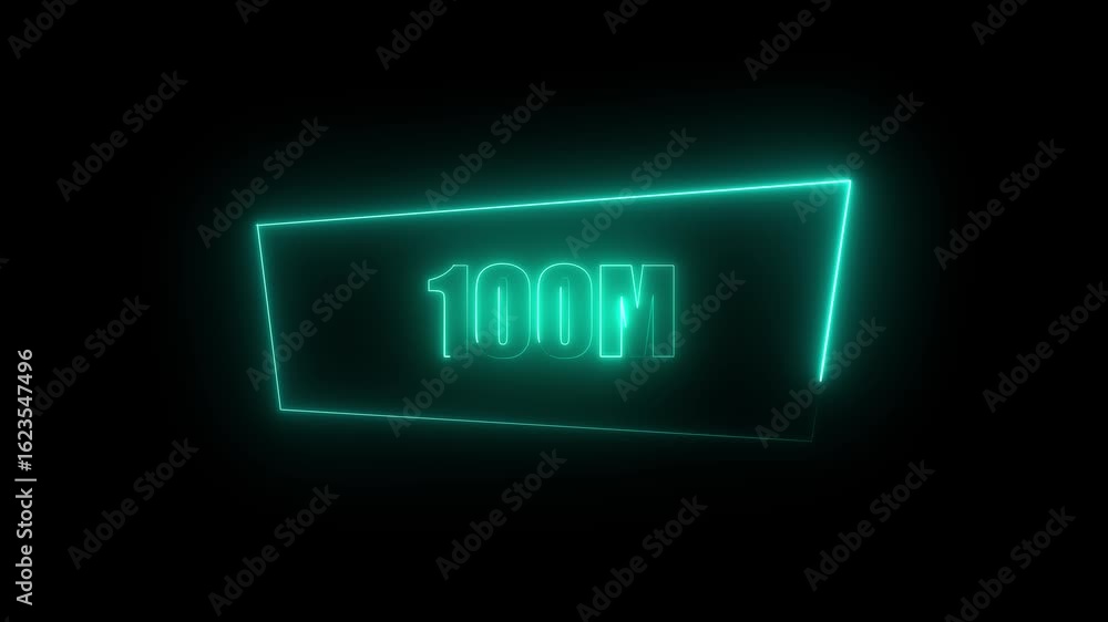 Poster neon rectangle border with color. neon rectangle frame with 100m on black background.