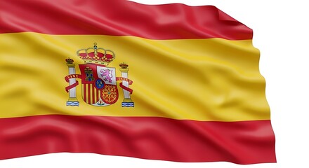 Obraz premium The flag of spain, with its distinctive coat of arms, waves in the wind