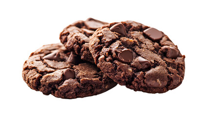 Three chocolate chip cookies stacked on top of each other