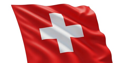 The swiss flag with its iconic white cross on a red background, isolated