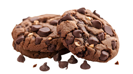Three chocolate chip cookies stacked on top of each other