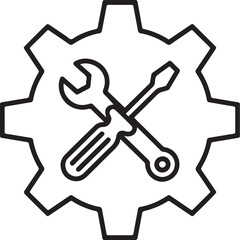 Mechanical gear with crossed wrench and screwdriver icon representing tools and repair