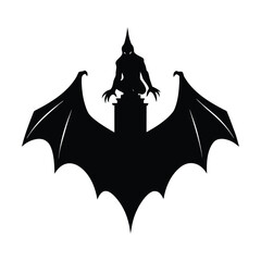 Silhouette of a mythical creature with bat wings perched on a building © Jannatun