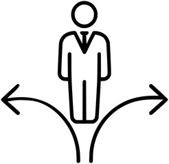 Fototapeta premium Business Person Between Diverging Paths Minimalist Vector Icon for Decision Making and Career Choice