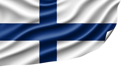 Obraz premium The flag of finland, a blue cross on a white background, waving