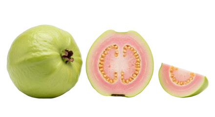 Isolated Guava Fruit Whole, Halved and Sliced