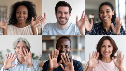 Diverse people waving during online video conference - Powered by Adobe