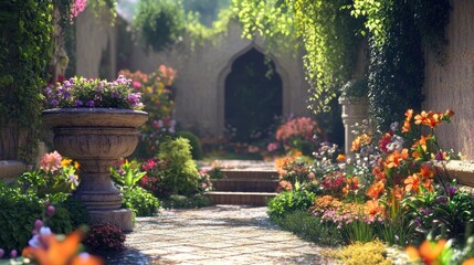 A charming garden scene with Jazakallah in soft, pastel letters among flowers