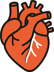 Stylized Human Heart Illustration with Orange Fill and Black Outline
