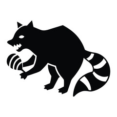 Stylized black silhouette of a raccoon holding a ball
