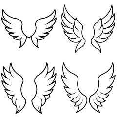 Obraz premium Angel Wings Coloring Page - Outline Vector Illustration for Kids and Adults