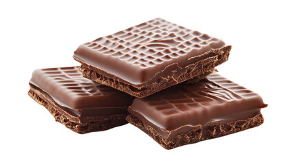
Three chocolate wafers stacked on top of each other
