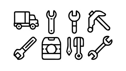 Obraz premium Illustration of truck wrench hammer tools equipment repair maintenance service icons