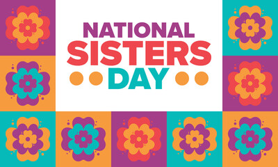 National Sisters Day in United States. Happy family holiday, celebrated annual in August. Happy sisters, woman festival. Girl concept. Poster, greeting card, banner and background. Vector illustration