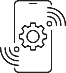 Smartphone with connected gear icon and wireless signal waves representing technology and connectivity