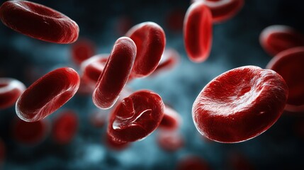 Fototapeta premium National Sickle Cell Awareness Month. microscopic view of sickle-shaped red blood cells floating in plasma, medical laboratory photography style
