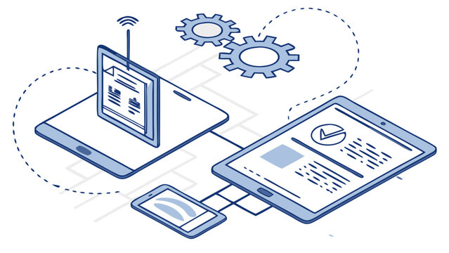 Hybrid Mobile App Development Abstract Concept &ndash; Cross-Platform App Design Vector Illustration