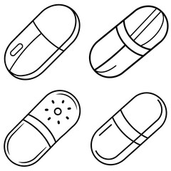  Painkiller Pill Coloring Page - Outline Vector Illustration for Kids and Adults