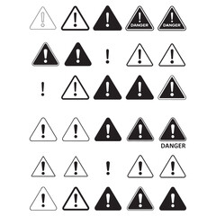 Vector icons set of yellow warning triangle signs for road traffic and industrial danger