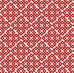 red and white lace, geometric pattern or tessellation, knot-like element, hallmark of Islamic art, repeating, symmetrical, gaps or overlaps, non-representational design, intricate, grid of squares 