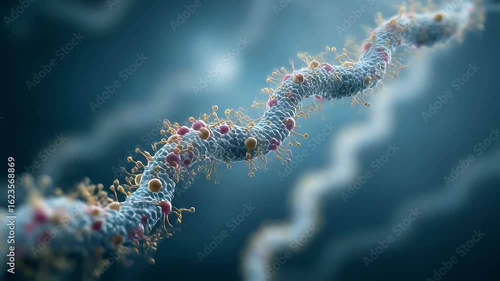 Poster hightech animation depicting cellular communication through a chain reaction of protein modification