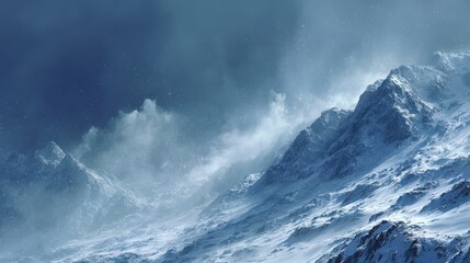 Snowy Mountain Range in Blizzard