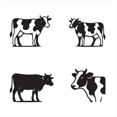 Cartoon drawing of a cute black and white dairy cow, with her calf, standing isolated on a white background