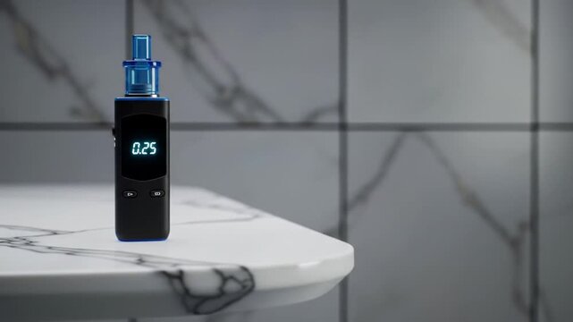 Digital Breath Analyzer or Alcohol tester on a table in a humid room with an elegant appearance.