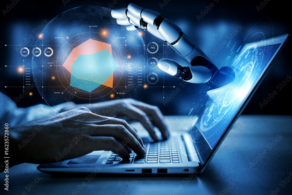 Poster ai artificial intelligence drives data analytics with predictive models, smart dashboards, and virtu