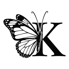 Elegant Butterfly and Letter K Design Beautiful Monogram Initial Graphic for Personalized Branding and Creative Projects