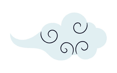 Traditional Asian fluffy cloud, cumulus cloud, isolated on transparent. Hand drawn flat vector illustration. Chinese, Japanese, Korean design element, clip art. Mid Autumn Festival, Lunar New Year