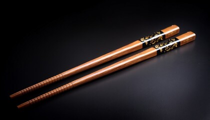 Naklejka premium elegant wooden chopsticks on a black background