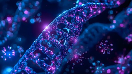Abstract glowing dna helix with vibrant purple and blue lights