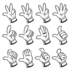 Fototapeta premium Cartoon hand gestures collection in black and white illustrating various hand poses and symbolic communications for digital design