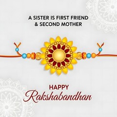 A rakshabandhan greeting card featuring a decorative rakhi and a sisterhood quote on a light background