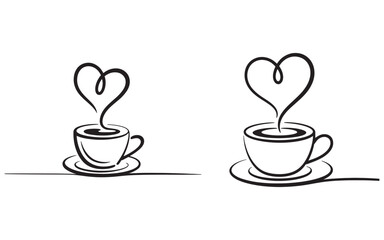 Two cups of coffee with heart shaped steam saucer