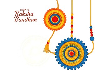 Illustration depicting happy raksha bandhan with two ornate rakhi designs on a white background