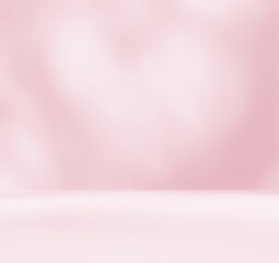 Fototapeta premium Empty pink colour room studio with sunlight effect shadow on the floor and wall for product presentation. Minimal backdrop design. Cosmetic, beauty and fashion showroom. Summer background mock up