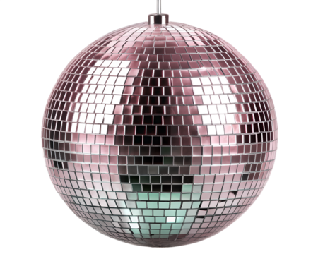 Pink disco ball isolated on transparent background