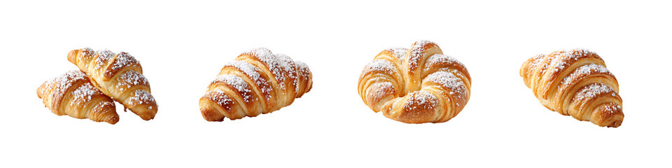 Set of Powdered Sugar Croissants isolated on transparent background